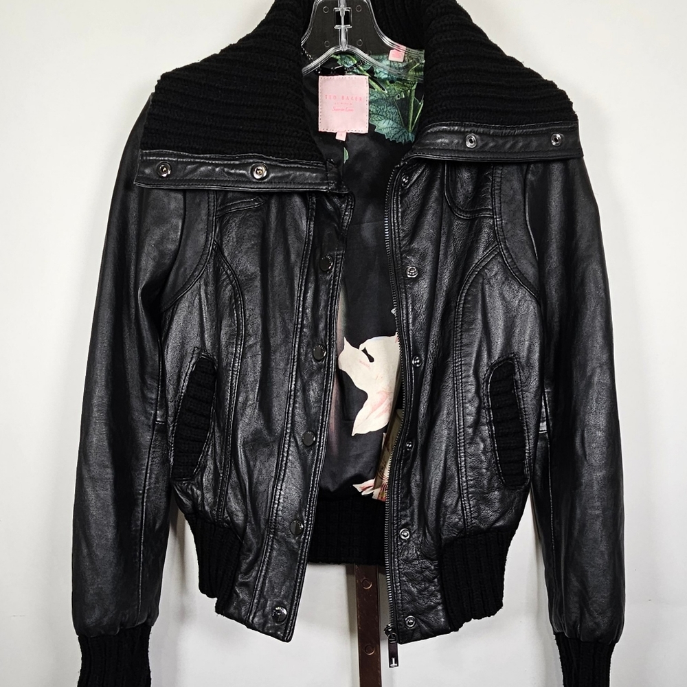 Ted Baker bomber Jacket Leather Slim Fit Firm XS